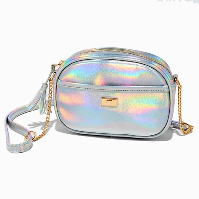 Iridescent Silver Oval Crossbody Bag