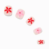 Monochrome Pink Daisy Squoval Vegan Faux Nail Set - 24 Pack