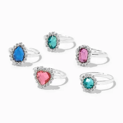 Claire's Club Jewel Tone Rhinestone Silver Rings - 5 Pack