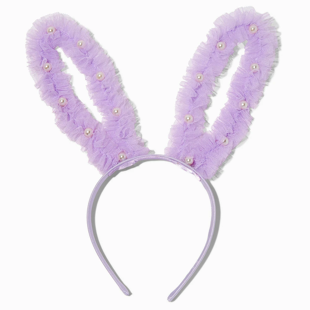 Purple Tulle & Pearl Bunny Ears Headband