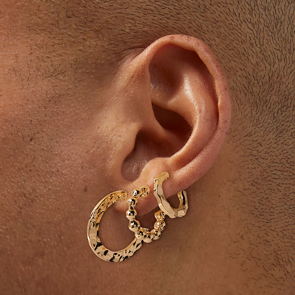 Gold-tone Twisted Hoop Earring Stackables Set - 3 Pack