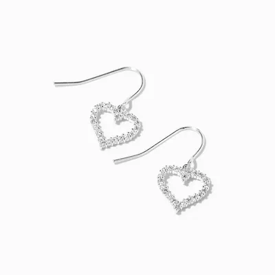 Silver Cubic Zirconia Heart 0.5" Drop Earrings