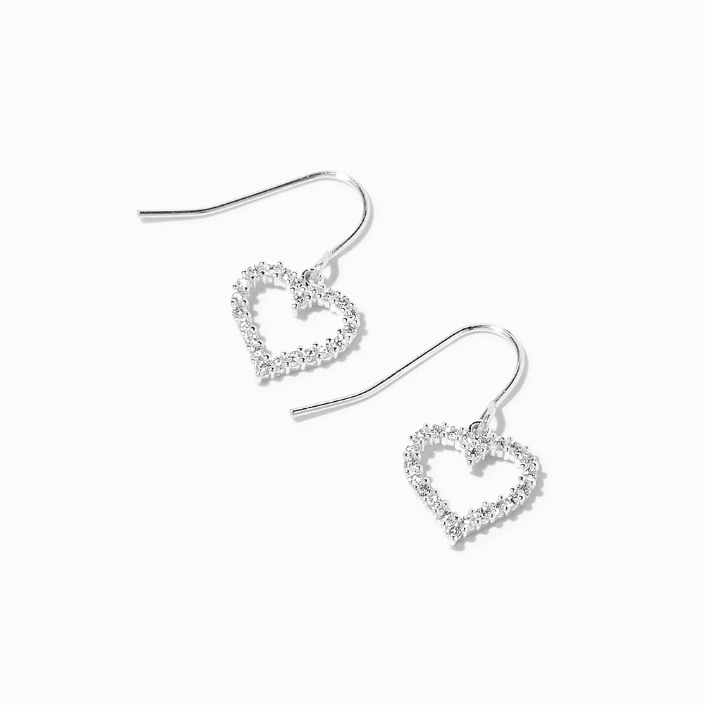 Silver-tone Cubic Zirconia Heart 0.5" Drop Earrings