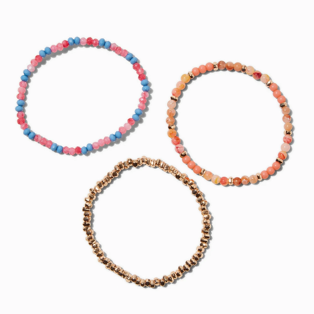 Blue & Pink Beaded Stretch Bracelets - 3 Pack