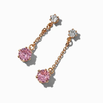 Pink Cubic Zirconia Gold-tone Chain Linear Drop Earrings