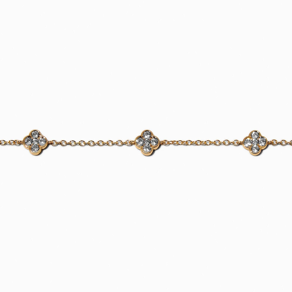 Gold-tone Cubic Zirconia Clover Chain Bracelet