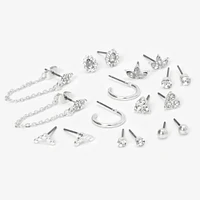 Silver Fancy Crystal Mixed Earrings - 9 Pack