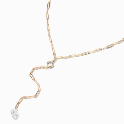 Gold Paperclip Cubic Zirconia Y-Neck Necklace