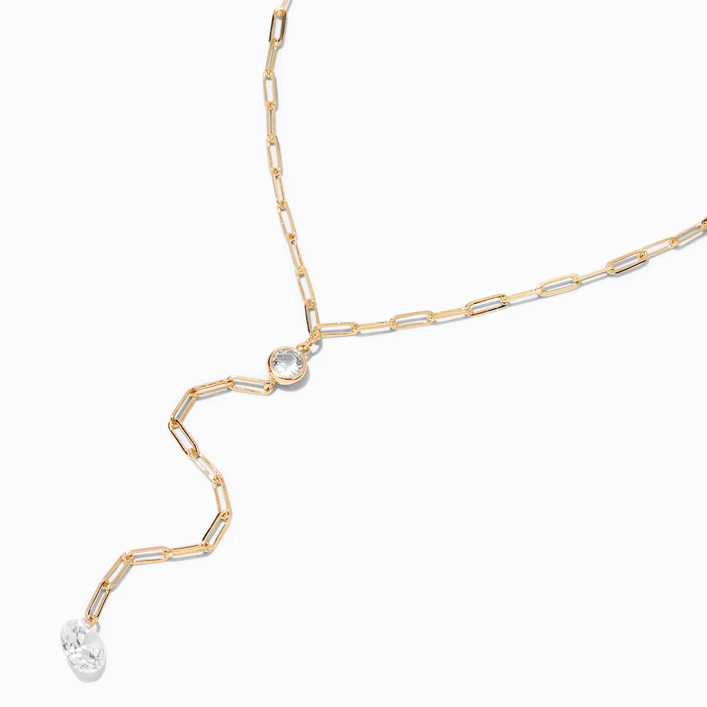 Gold Paperclip Cubic Zirconia Y-Neck Necklace