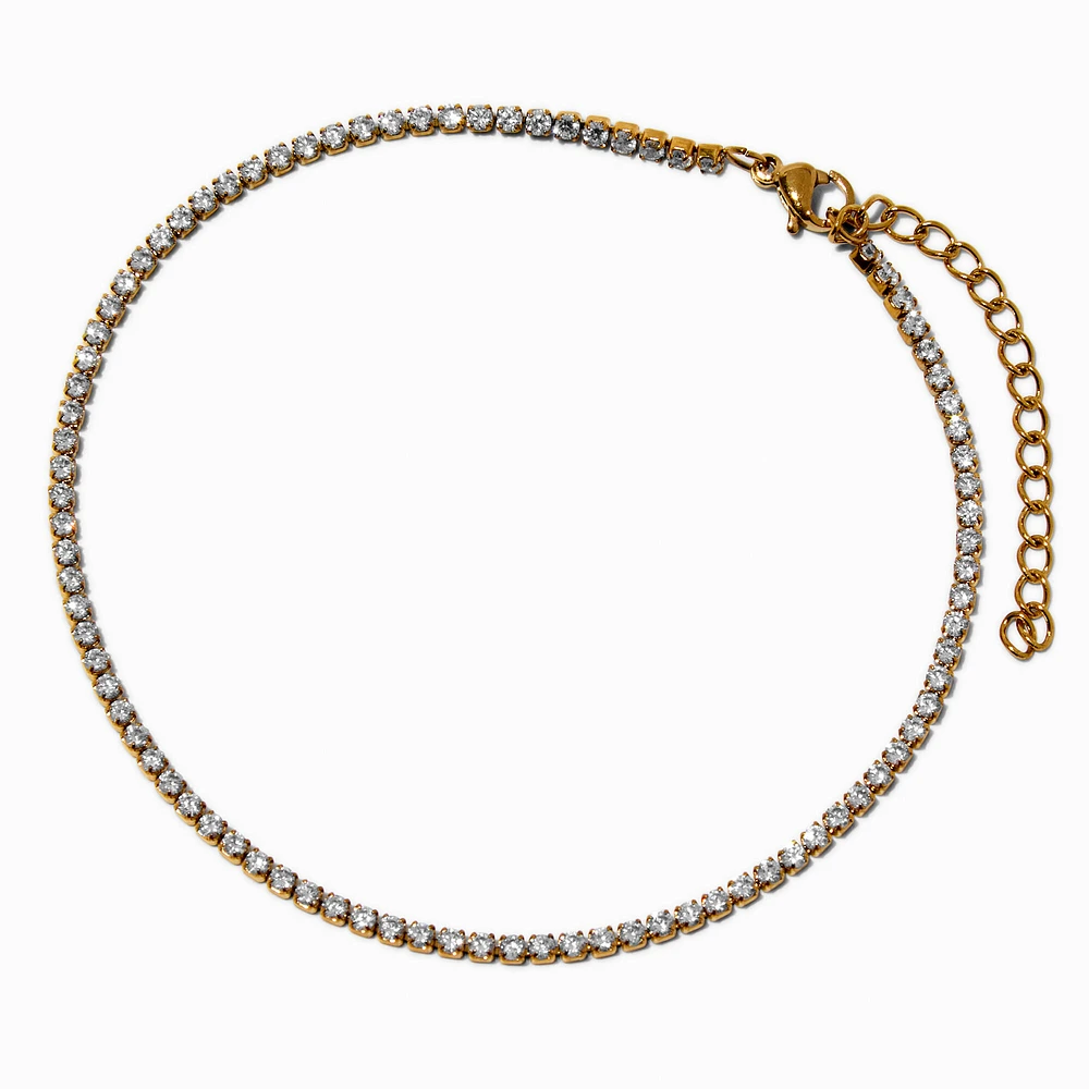 Gold-tone Stainless Steel Cubic Zirconia Dainty Tennis Anklet