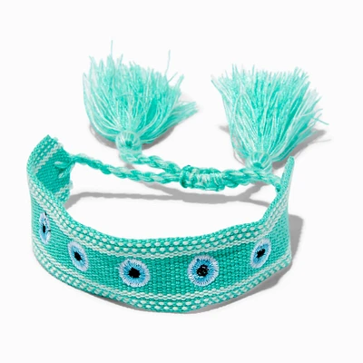 Woven Green Evil Eye Bolo Bracelet