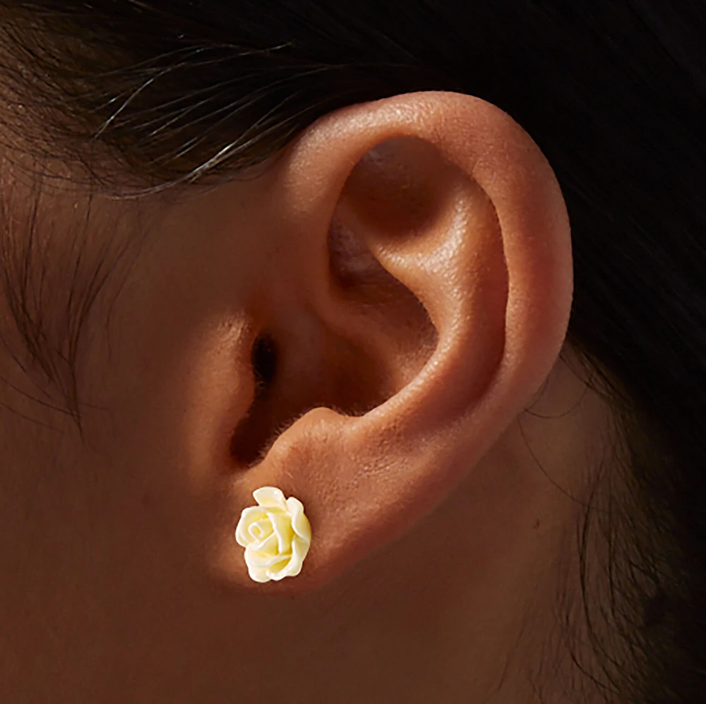 Ivory Carved Rose Stud Earrings