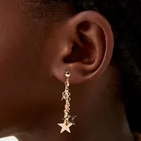 Gold 2" Star Clip On Drop Earrings