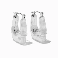 Silver-tone Clear Acrylic Square Oblong Hoop Earrings