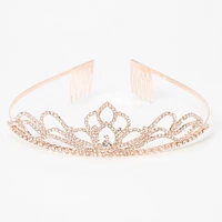 Rose Gold Rhinestone Lotus Flower Mini Tiara