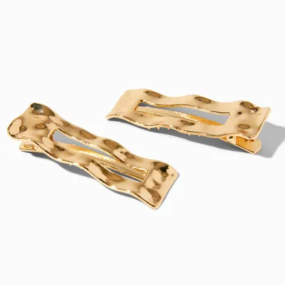 Gold Hammered Sqaure Hair Barrettes - 2 Pack