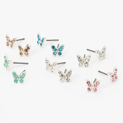 Pastel Rhinestone Butterfly Mixed Stud Earrings - 6 Pack