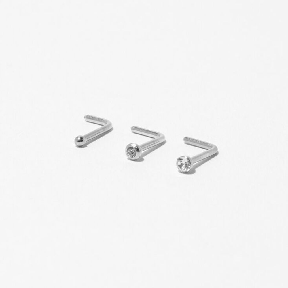 Silver 20G Mixed Crystal Nose Studs - 3 Pack