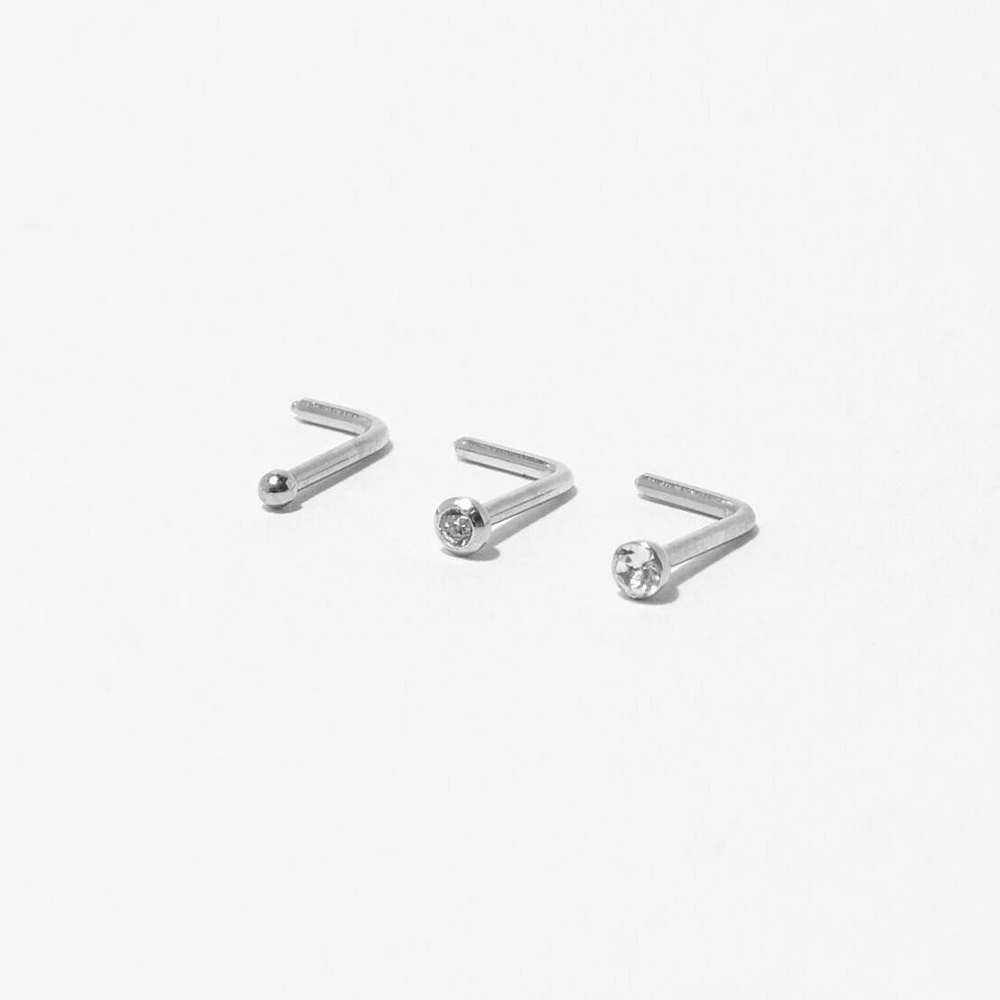 20G Silver-tone Stainless Steel Mixed Crystal Nose Studs - 3 Pack