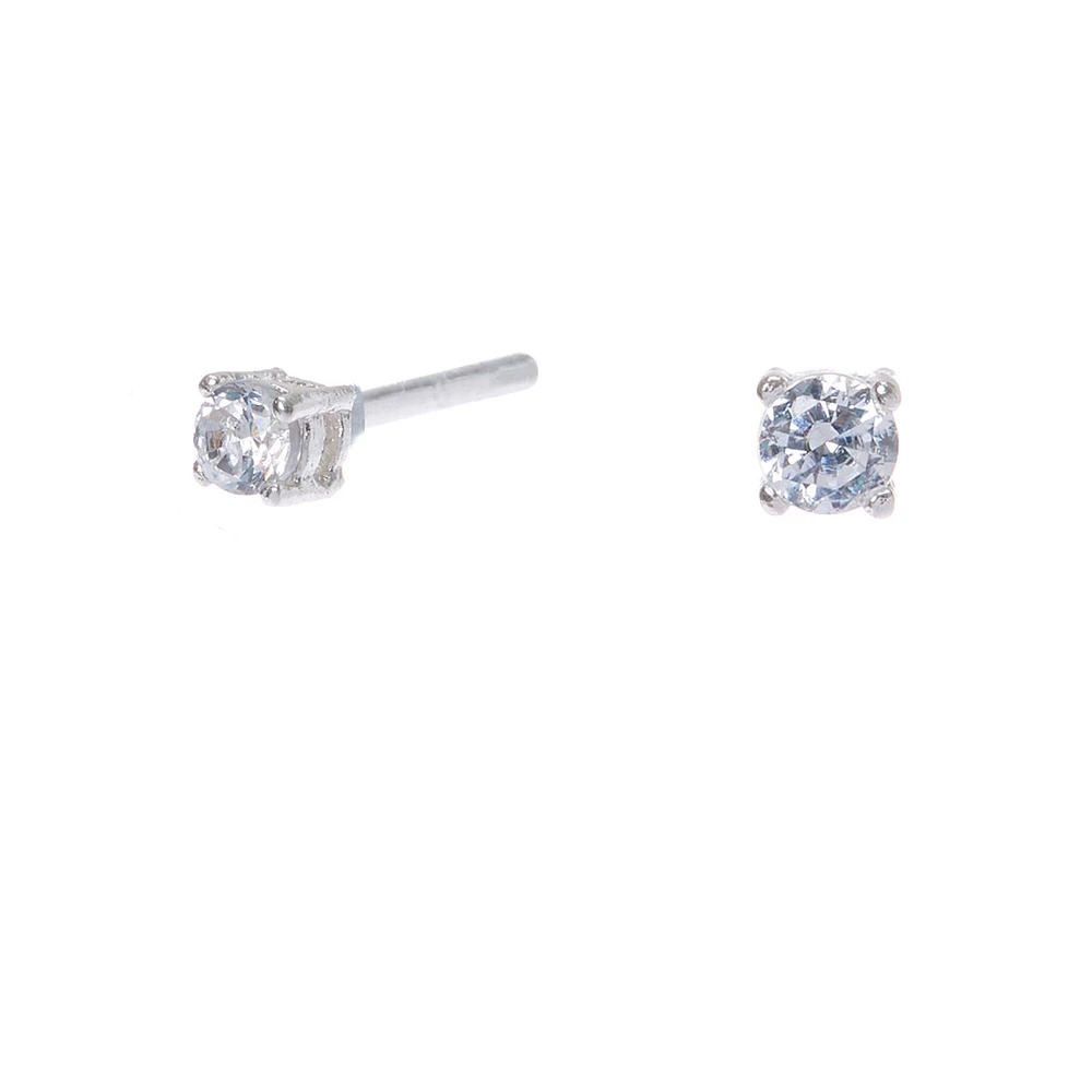 C LUXE by Claire's Sterling Silver Cubic Zirconia 3MM Round Stud Earrings