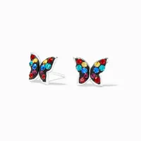 Sterling Silver Rainbow Crystal Butterfly Stud Earrings