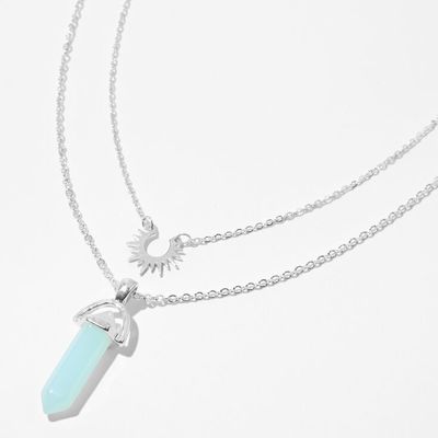 Blue Mystical Gem & Sunburst Silver Multi Strand Necklace
