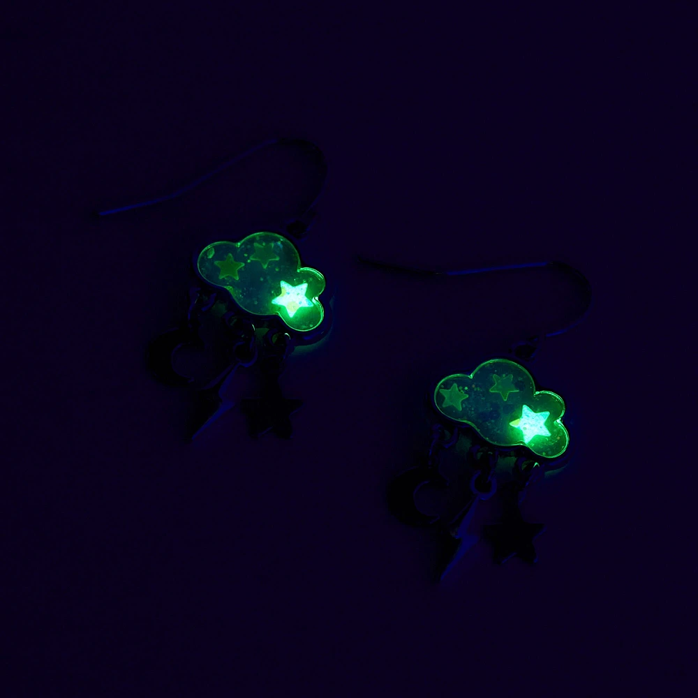 Glow In The Dark Storm Cloud 0.5" Drop Earrings