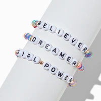 Claire's Club Inspirational Words Rainbow Fimo Clay Stretch Bracelets - 3 Pack