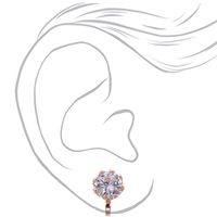 Rose Gold Cubic Zirconia Round Clip On Earrings - 8MM