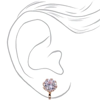 Rose Gold Cubic Zirconia Round Clip On Earrings - 8MM