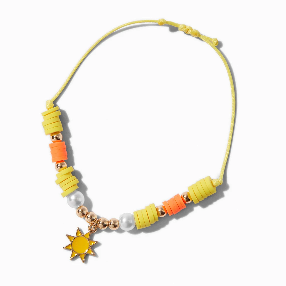 Gold-tone Sun Yellow Beaded Adjustable Bracelet