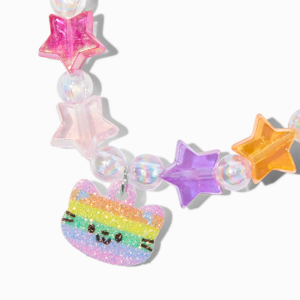 Claire's Club Rainbow Cat Charm Star Beaded Stretch Bracelet