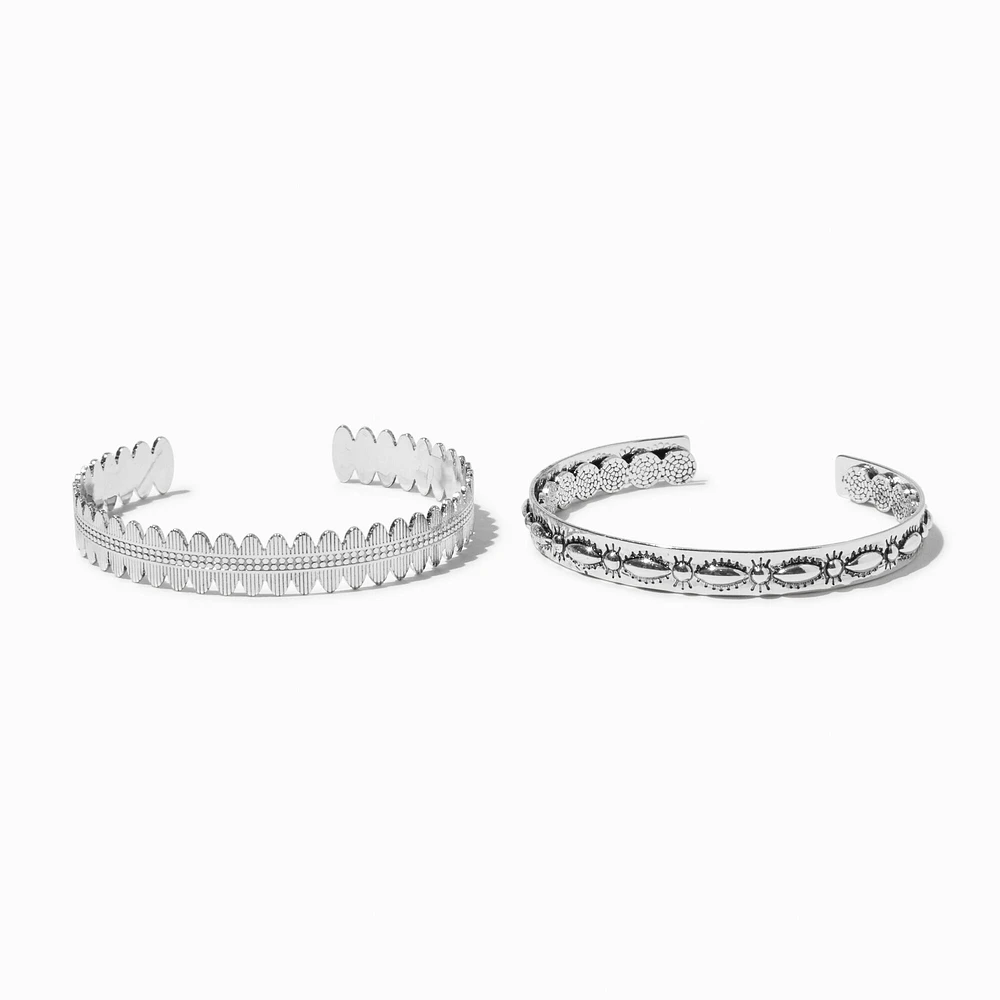 Silver-tone Cowgirl Textured Cuff Bracelets - 3 Pack