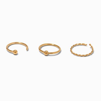 Gold 20G Open, Twist, & Ball Nose Rings - 3 Pack