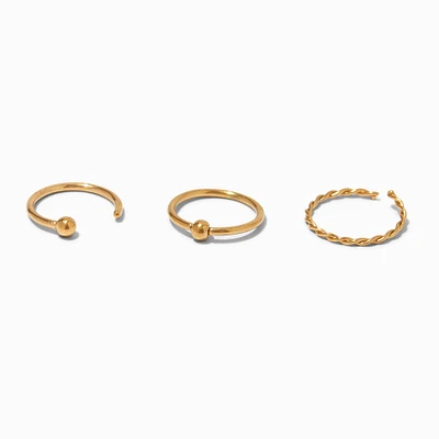 20G Gold-tone Stainless Steel Mixed Nose Rings - 3 Pack