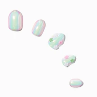 3D Daisy Charm Iridescent Stiletto Press On Faux Nail Set - 24 Pack