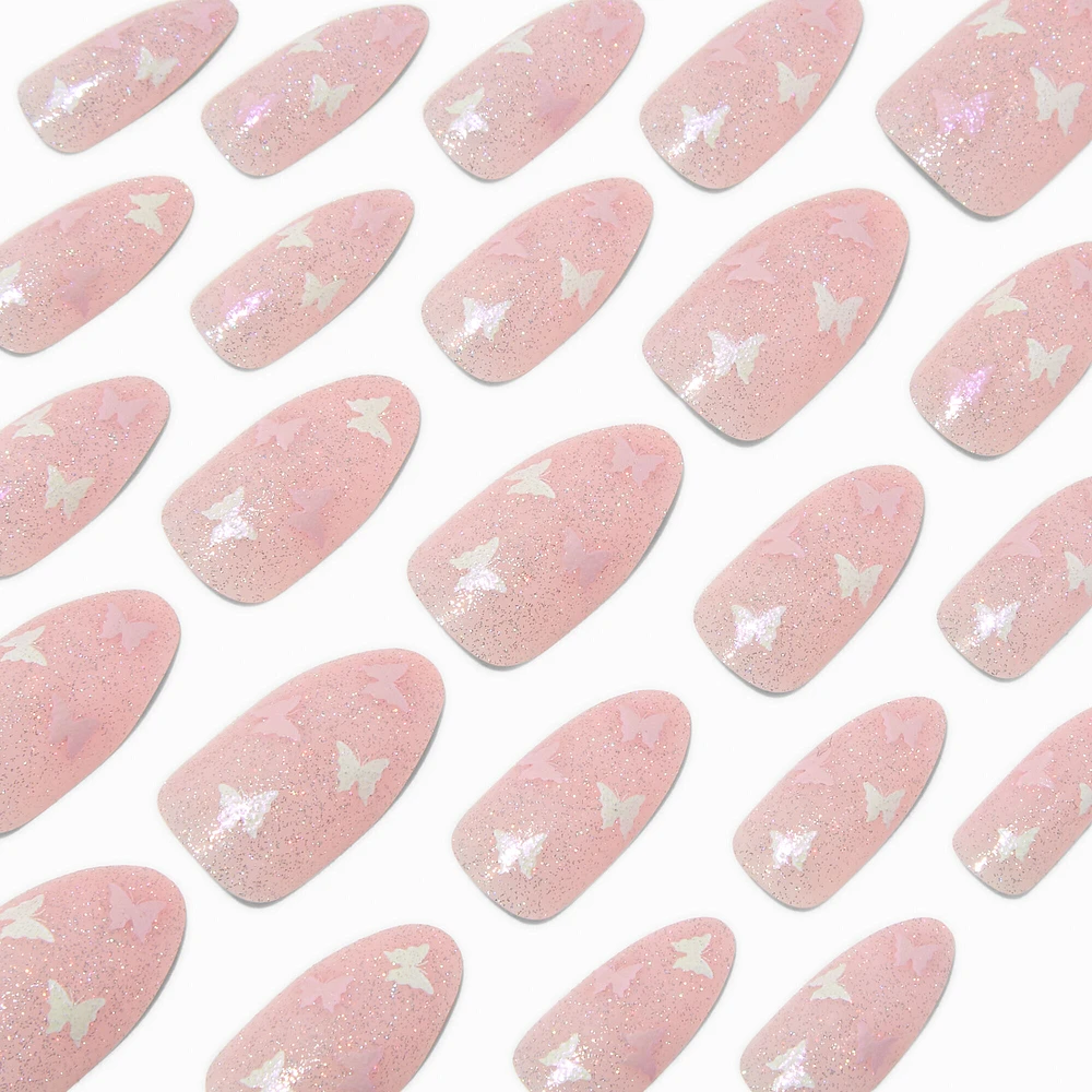 Glitter Butterfly Stiletto Vegan Faux Nail Set - 24 Pack
