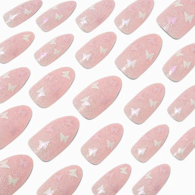 Glitter Butterfly Stiletto Vegan Faux Nail Set - 24 Pack
