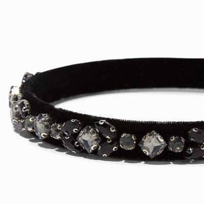 Black Velvet Bejeweled Skinny Headband