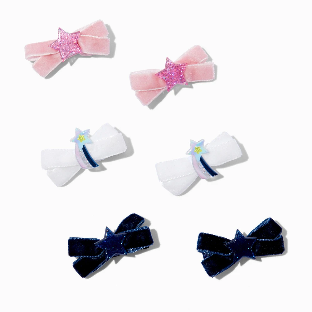 Claire's Club Starry Velvet Mini Bow Hair Clips - 6 Pack