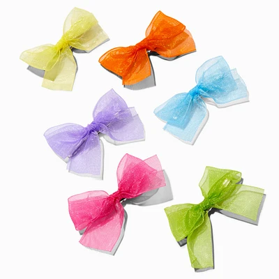 Bright Sheer Hair Bow Clips - 6 Pack