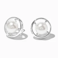 Silver-tone Pearl Compass Stud Earrings