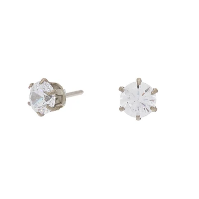 C LUXE by Claire's Silver Titanium Cubic Zirconia 4MM Round Stud Earrings