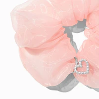 Light Pink Organza Heart Charm Hair Scrunchie
