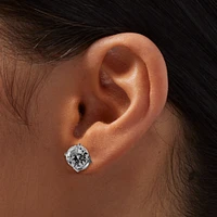 Silver-tone Stainless Steel 8MM Cubic Zirconia Basket Stud Earrings