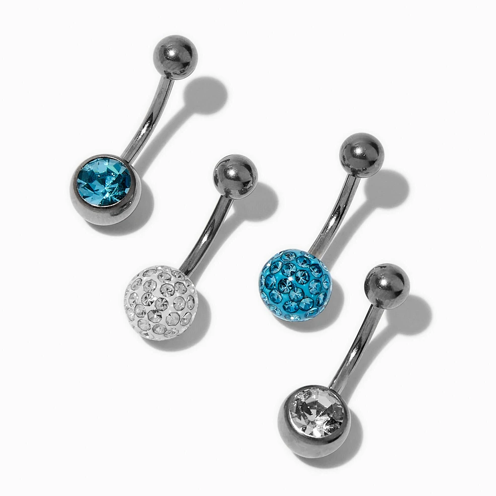 Silver-tone Titanium Aqua Fireball 14G Belly Bars - 4 Pack