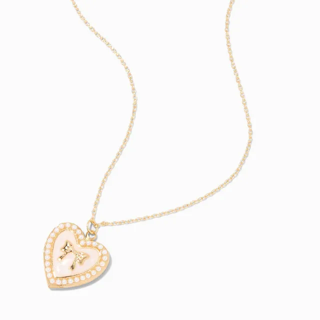 Claire's Embellished Initial Glitter Heart Locket Necklace (A) | Pink