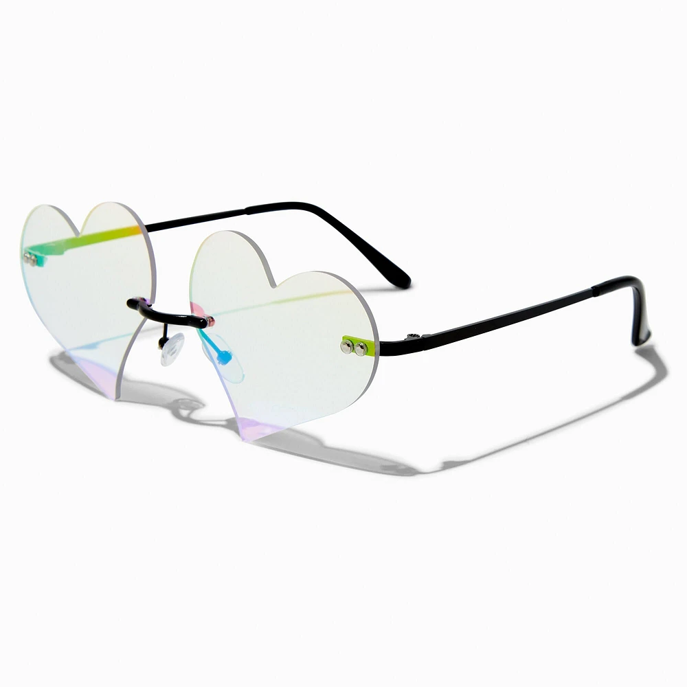 Iridescent Heart-Shaped Rimless Sunglasses