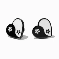 Yin Yang Heart Silver-tone Stud Earrings