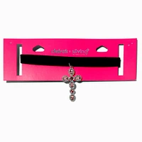 Claire's x Sliving by Paris Hilton Pink Crystal Cross Choker Necklace